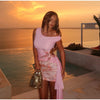 Chic Print Tassel Mini Dress Women Hollow Biased Collar Sheath High Stretch Pleated Beach Dresses 2025 Summer Bodycon Vestidos