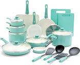Piece Kitchen Cookware Pots and Frying Sauce Saute Pans Set with Kitchen Utensils, PFAS-Free, Dishwasher Safe, Turquoise