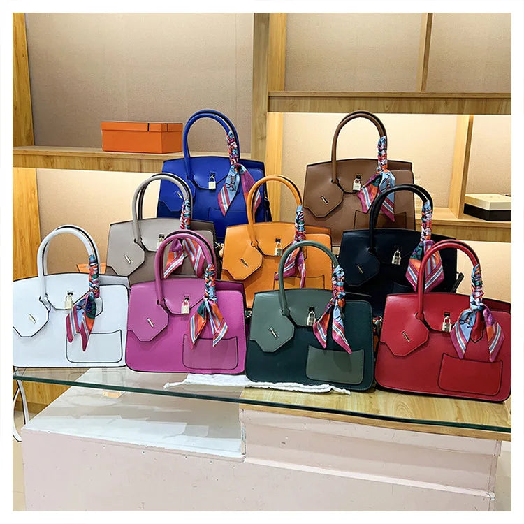 New Birkin Bag Handbag Lychee Grain Large Capacity Advanced Sense Kelly Bag Single Shoulder Crossbody Bag for Women