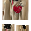 Vintage Y2K Small Chain Rivet Shoulder Bag Heart Shaped Purse Handbag Red PU Leather Gothic Tote Bag Fashion Women Crossbody Bag
