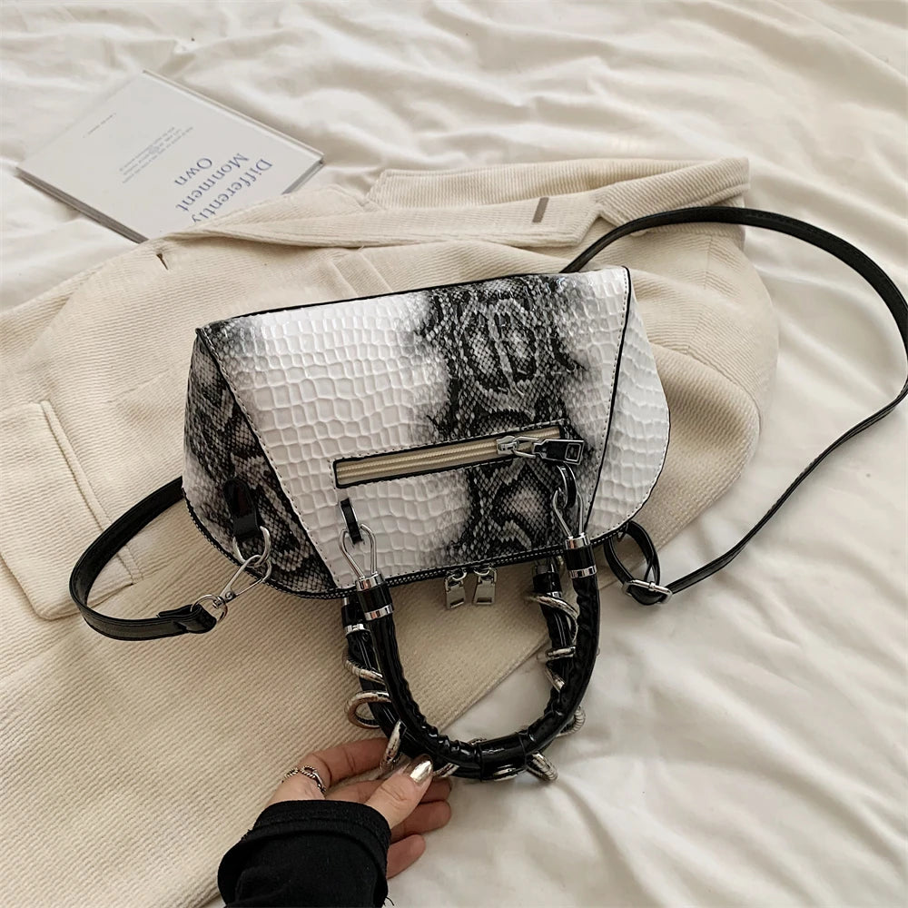 MOODS Designer Luxury Bags For Women Crocodile Pattern Top-handle Shell Bag With Snake Hardware Wild Shoulder Crossbody Handbags