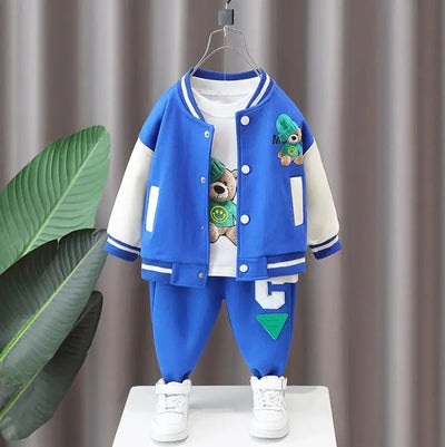 Luxury designer kids clothes for Boys outfits cartoon Print cardigan sport jackets+shirts+pants 3pcs children outfits Baby set