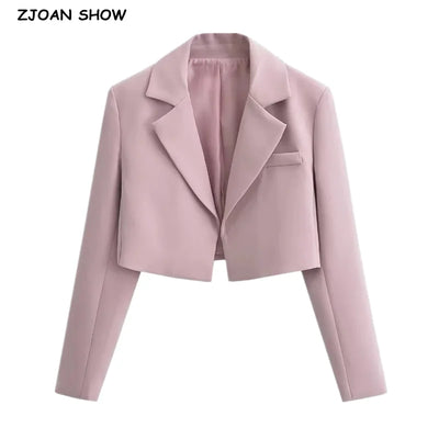Autumn Notched Collar Open Stitching Blazer Vintage Women Full Sleeve High Waist Short Suit Cool Girl Coat Outwear