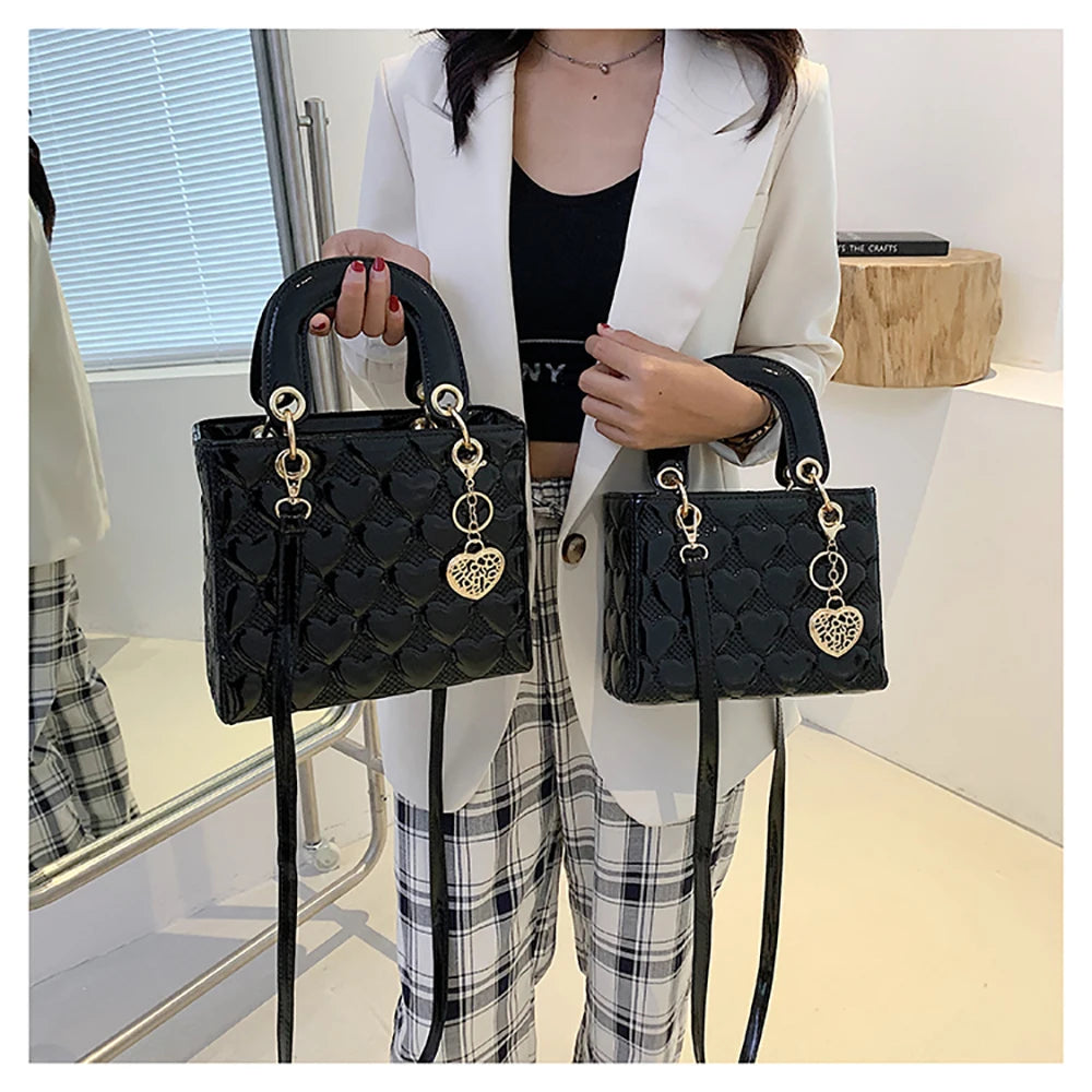 Red Love Patent Leather Bright Surface Handbag High-end Design Sense Wedding Bag Women's New Fashion All-matching Crossbody Bag