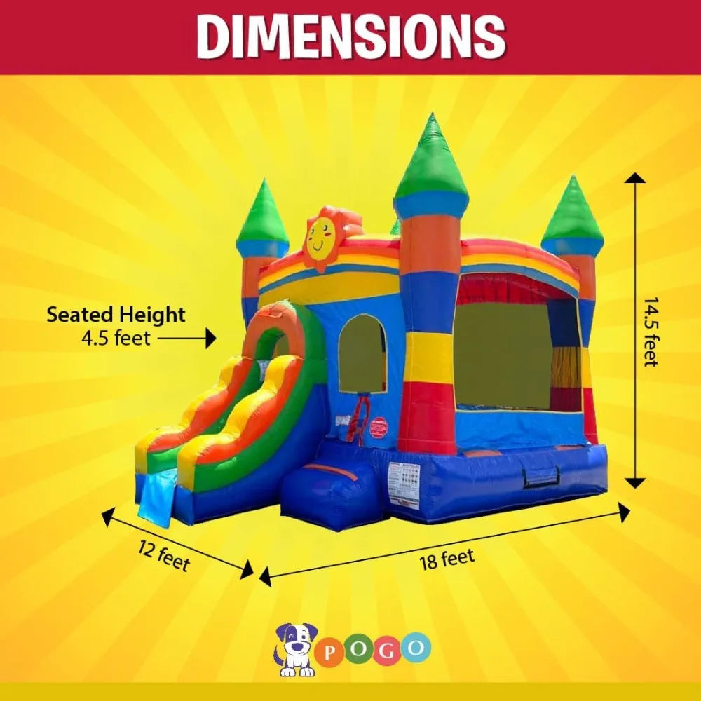 Playhouse.Pogo Inflatable Bounce House with Inflatable Water Slide for Kids,Backyard Commercial Castle Outdoor Playhouse Bouncer