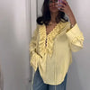 Solid Ruffles Full Sleeve Chiffon Shirt Women Casual Loose V Neck Long Sleeves Street Blouses 2025 Spring Summer Holiday Tops
