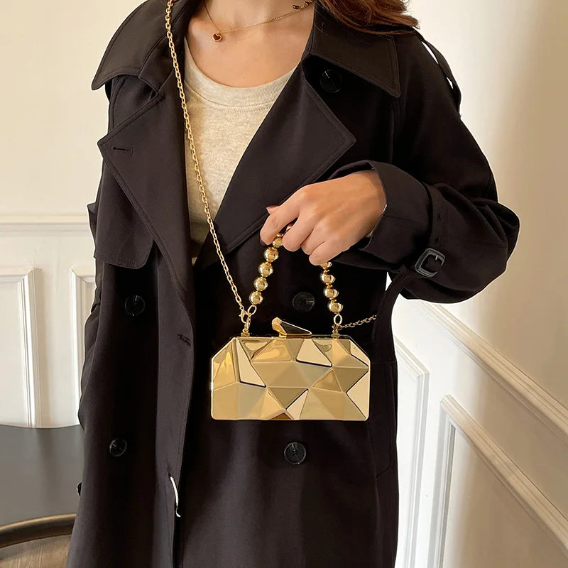 Golden Acrylic Evening Clutch Bag For Elegant Women Geometric Dinner Party Shoulder Bag 2024 Luxury Designer Purses And Handbags