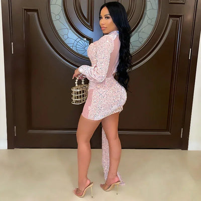 Autumn and Winter Women's Clothing Semi-turtleneck Mesh Beads Tight Hip-wrapped Sexy Evening Dress