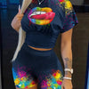 2022 Summer Women's Casual Fashionraglan Sleeve Tie Dye Top + Pants Two Piece Camo Pants Leopard Print Tow Piece Set Ladies Suit
