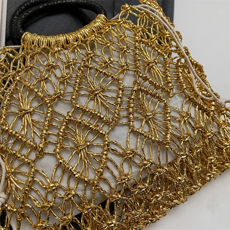 MOODS Handmade Woven Design Round Handle Handbags For Women Eco-friendly Craft Paper Hollow-out Luxury Designer Top-handle Bags