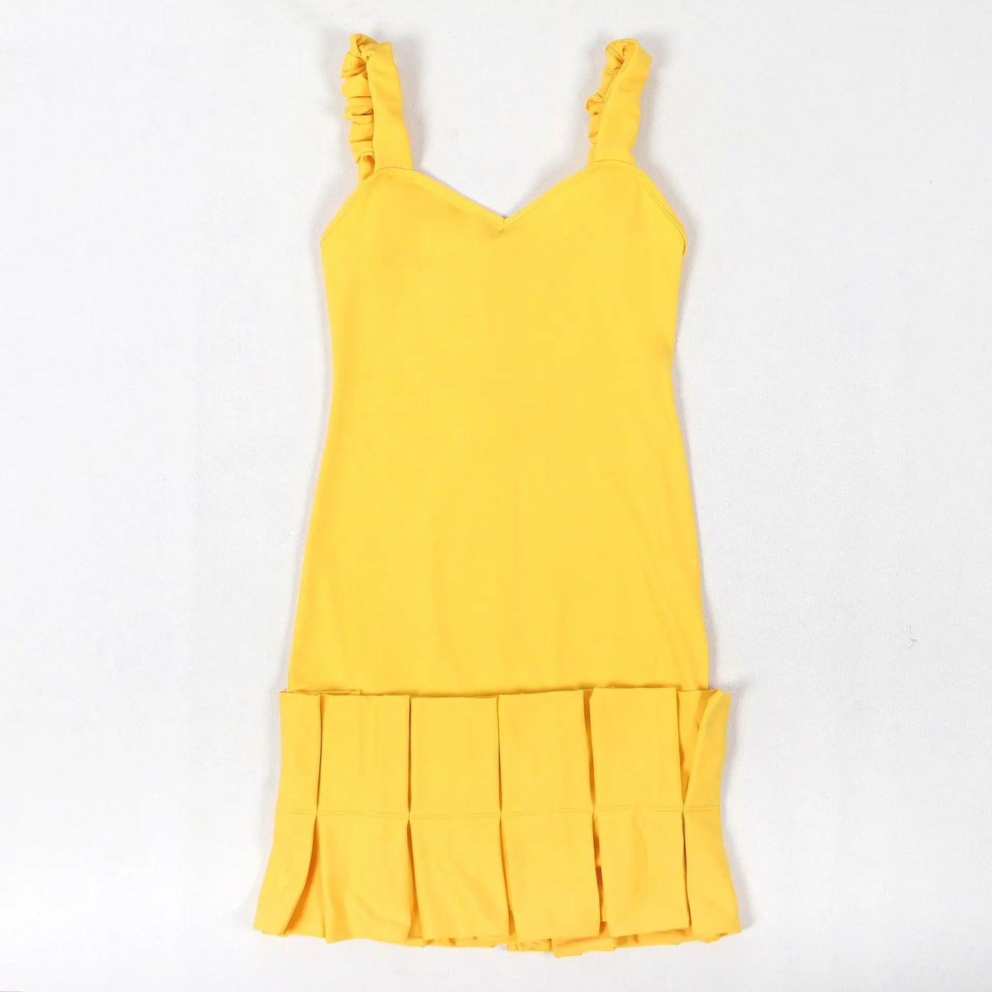 CM.YAYA Women Spaghetti Strap Sleeveless V-neck Mini Dress 2025 Summer Ruched Stacked Party Evening Night Club Chic Dresses