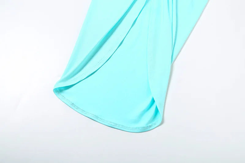 VEITCHE Summer Women Hollow Metal Buckle 2 Piece Skirt Sets Sexy Ruche Tops And Split Maxi Skirt Matching Clubwear Outfits