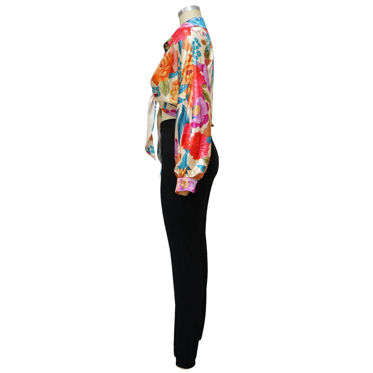 Women Imitation Silk Printed Casual Shirt Top Women Lantern Long Loose Blouse Female Clothes