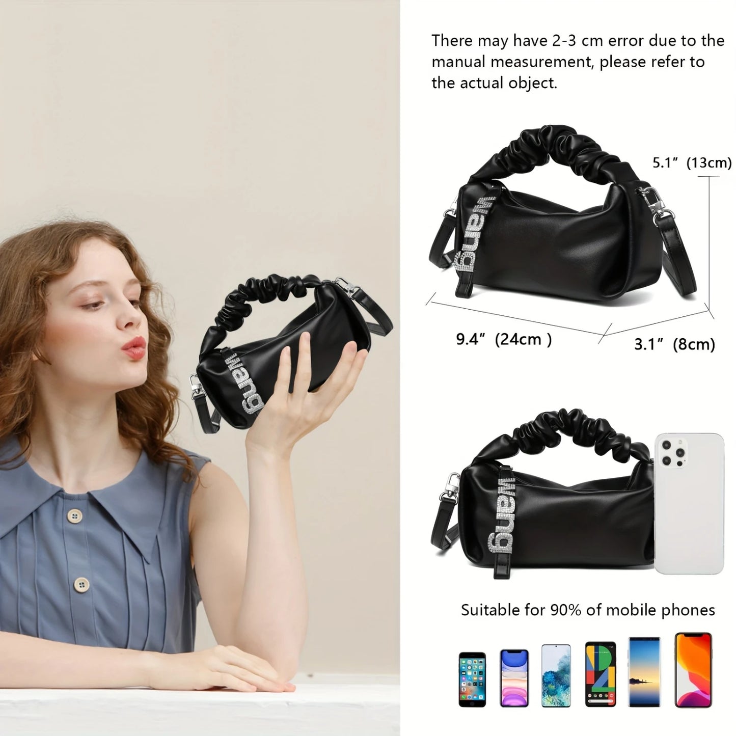 Small Designer Cloud Pouch Bag for Women, Soft Crossbody Purse