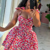 Elegant Floral Print A- Line Mini Dress with Bow Knot High Waist Slimming for Women Spring Season Fashion Casual Skirt