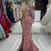 Vestidos De Fiesta Blush Pink Long Sleeve Prom Dresses Ruched Mermaid Beading Wedding Guest Dress Women Plus Size Customized