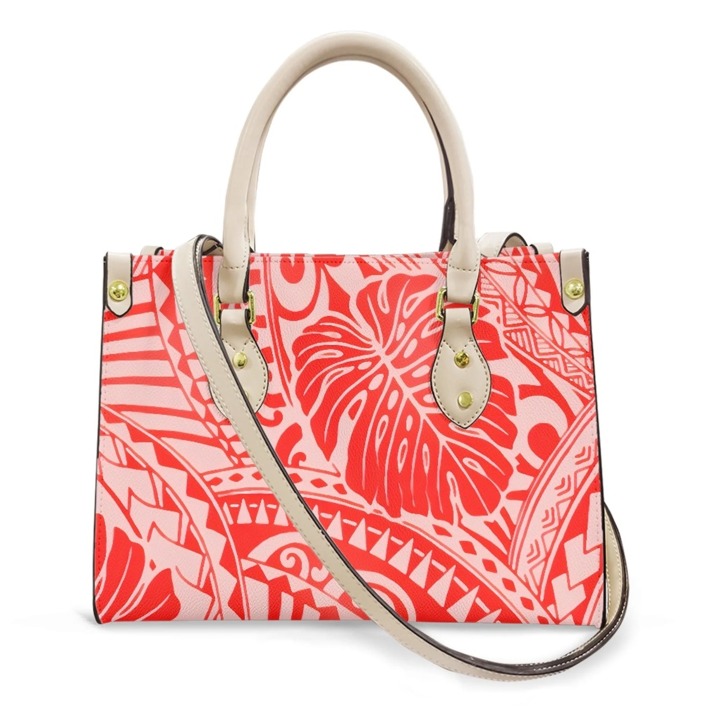 Women Pu Handbag Custom Wholesale Polynesian Tribal Floral Design Women Shoulder Bag Large Capacity Travel Temperament Women Bag