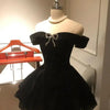 Black French Vintage Elegant Design Woman Dress Gothic Off Shoulder Retro Mini Dress Female Fairy Birthday Party Chic Outfits