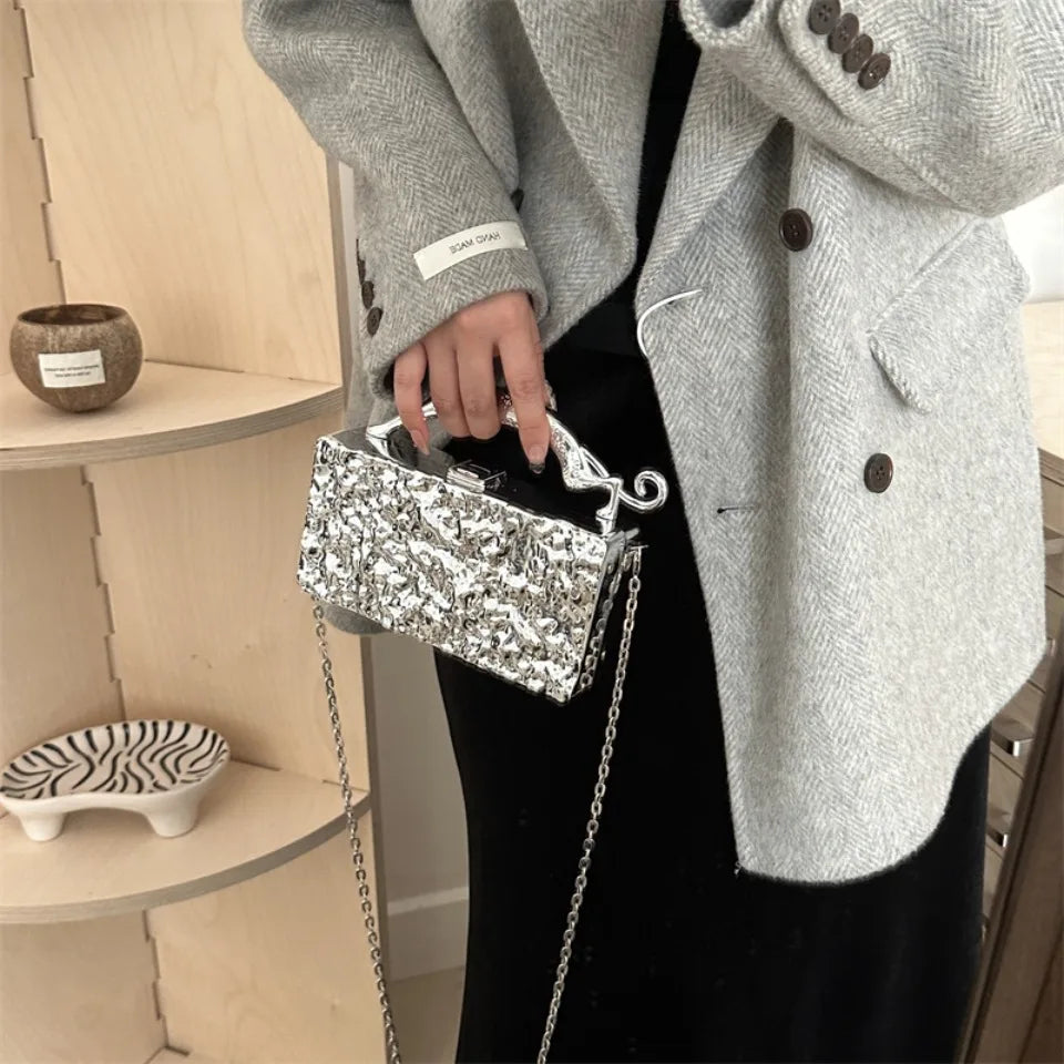 Leopard handle Luxury Gold Silver Party Evening Bag For Women Chain Clutch Handbags And Purses Mini Crossbody Shoulder Phone Bag