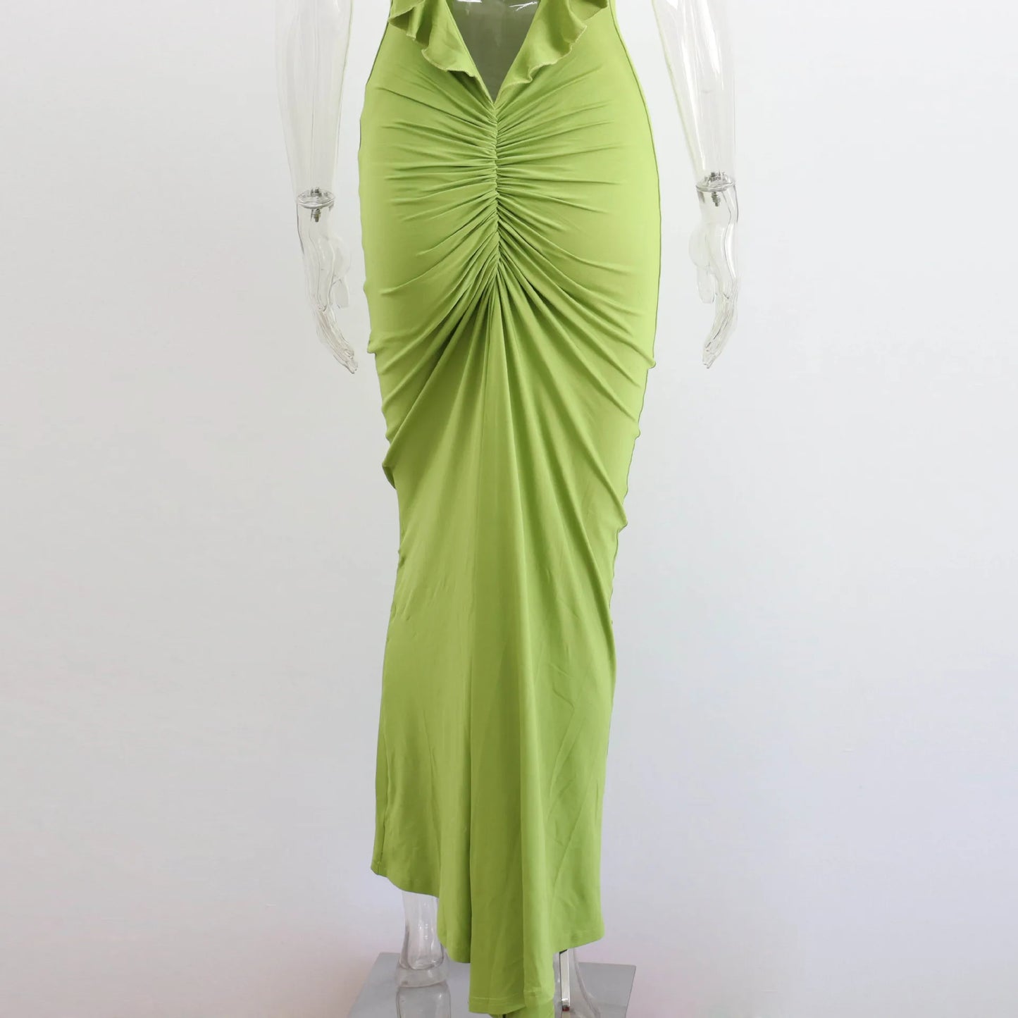 Ruffles Backless Sheath Bodycon Maxi Dresses Party Sleeveless Camisole Robe Femme V Neck Summer Dress Woman Sexy Vestidos Mujer
