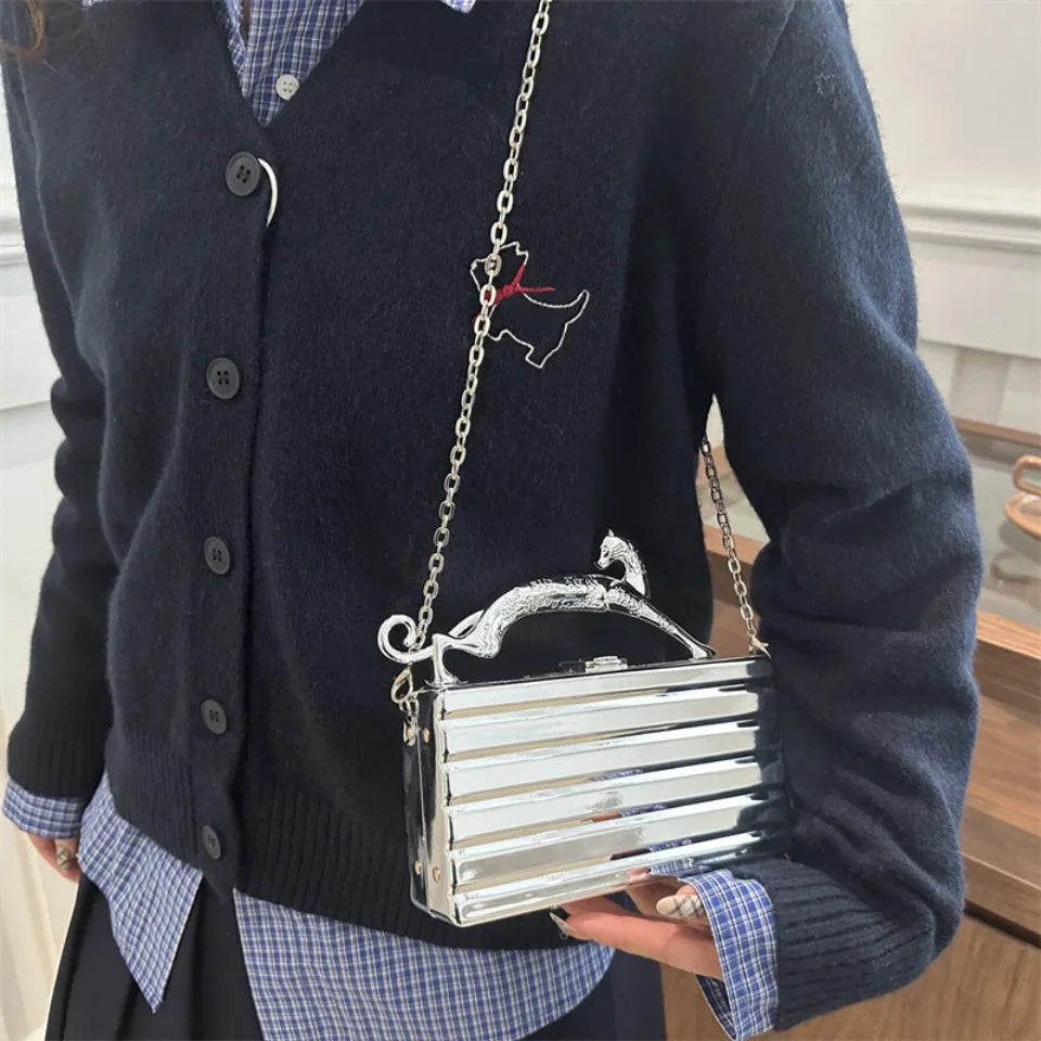 Leopard handle Luxury Gold Silver Party Evening Bag For Women Chain Clutch Handbags And Purses Mini Crossbody Shoulder Phone Bag