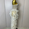 Stock 2025 Women Sexy Sparkly Rhinestone Mesh Feather Long Dress Elegant Evening Party Celebrate Birthday Performance Costume