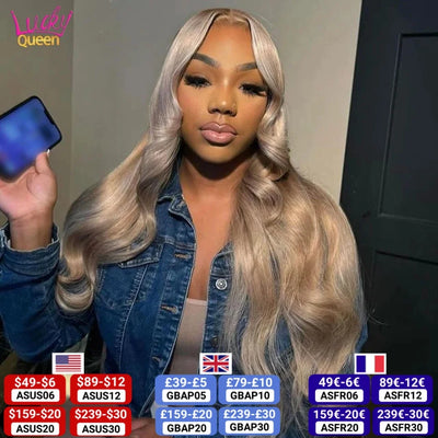 Ash Blonde 180 Density Body Wave Human Hair Wigs with Baby Hair 13x4 13X6 Transparent Lace Frontal Wig Pre Plucked Pure Color