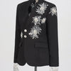CHICEVER Solid Spliced Beading Slimming Blazer for Women Notched Collar Long Sleeve Patchwork Button Formal Coat Female Fashion