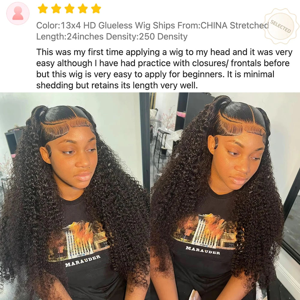 250 Density 13x6 HD Lace Frontal Wig Kinky Curly Glueless Preplucked Human Wigs Ready To Go Brazilian Wigs 100 % Remy Human Hair