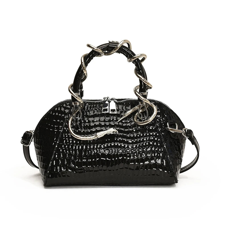 MOODS Designer Luxury Bags For Women Crocodile Pattern Top-handle Shell Bag With Snake Hardware Wild Shoulder Crossbody Handbags