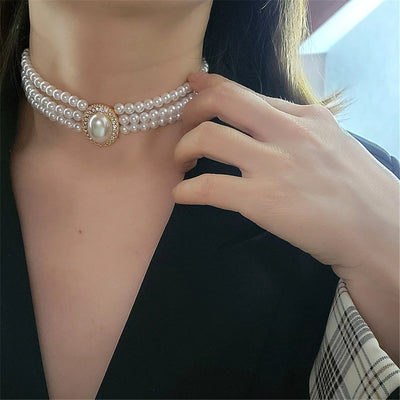 Luxury Vintage Three-layer Pearl Collar Choker, 2024 New In Trend Jewelry Fashion Woman's Choker Necklace on the Neck Party Gift