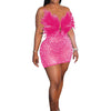 Znaiml Sexy Feathers Rhinestones Backless Diamond Sheer Mesh Bodycon Dresses for Woman Rave Club Birthday Party Night Vestidos