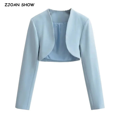 2023 Autumn V neck Open stitching Cropped Blazer Women Full Sleeve Short Suits Fashion Outerwear