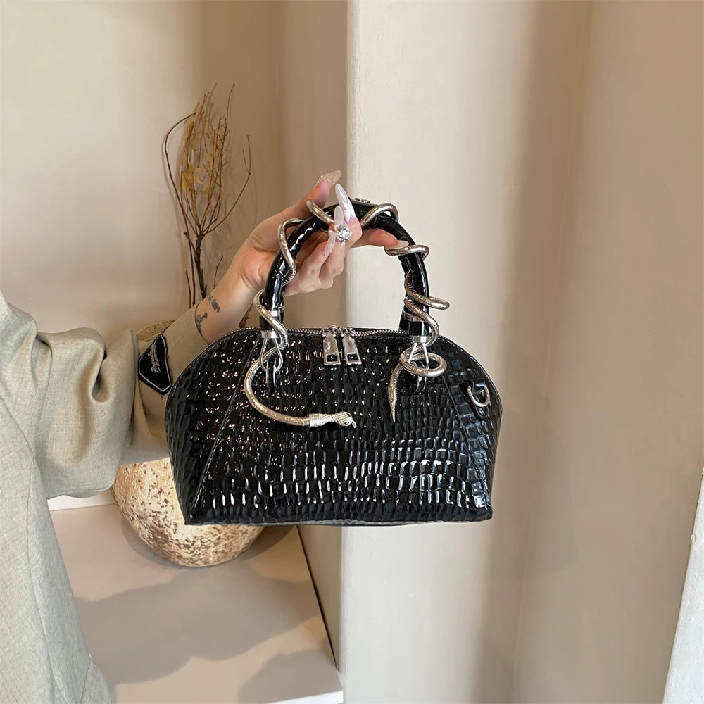 MOODS Designer Luxury Bags For Women Crocodile Pattern Top-handle Shell Bag With Snake Hardware Wild Shoulder Crossbody Handbags