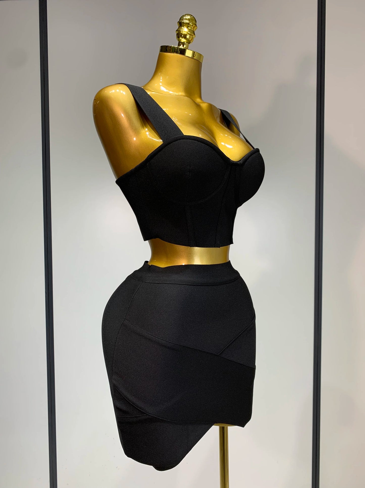 Women Sexy Top Short Skirt Bodycon Bandage Two Pieces Sets White Black 2025 Evening Party Luxury Birthday Outfit Nightclub Suits