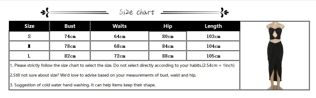 VEITCHE Summer Women Hollow Metal Buckle 2 Piece Skirt Sets Sexy Ruche Tops And Split Maxi Skirt Matching Clubwear Outfits