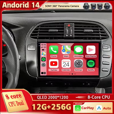 Android 14 For Fiat Bravo 198 2 II 2007 -2014 2K QLED Android Car Radio Multimedia Video Player GPS stereo CarPlay 4G Head Unit