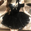 Black French Vintage Elegant Design Woman Dress Gothic Off Shoulder Retro Mini Dress Female Fairy Birthday Party Chic Outfits