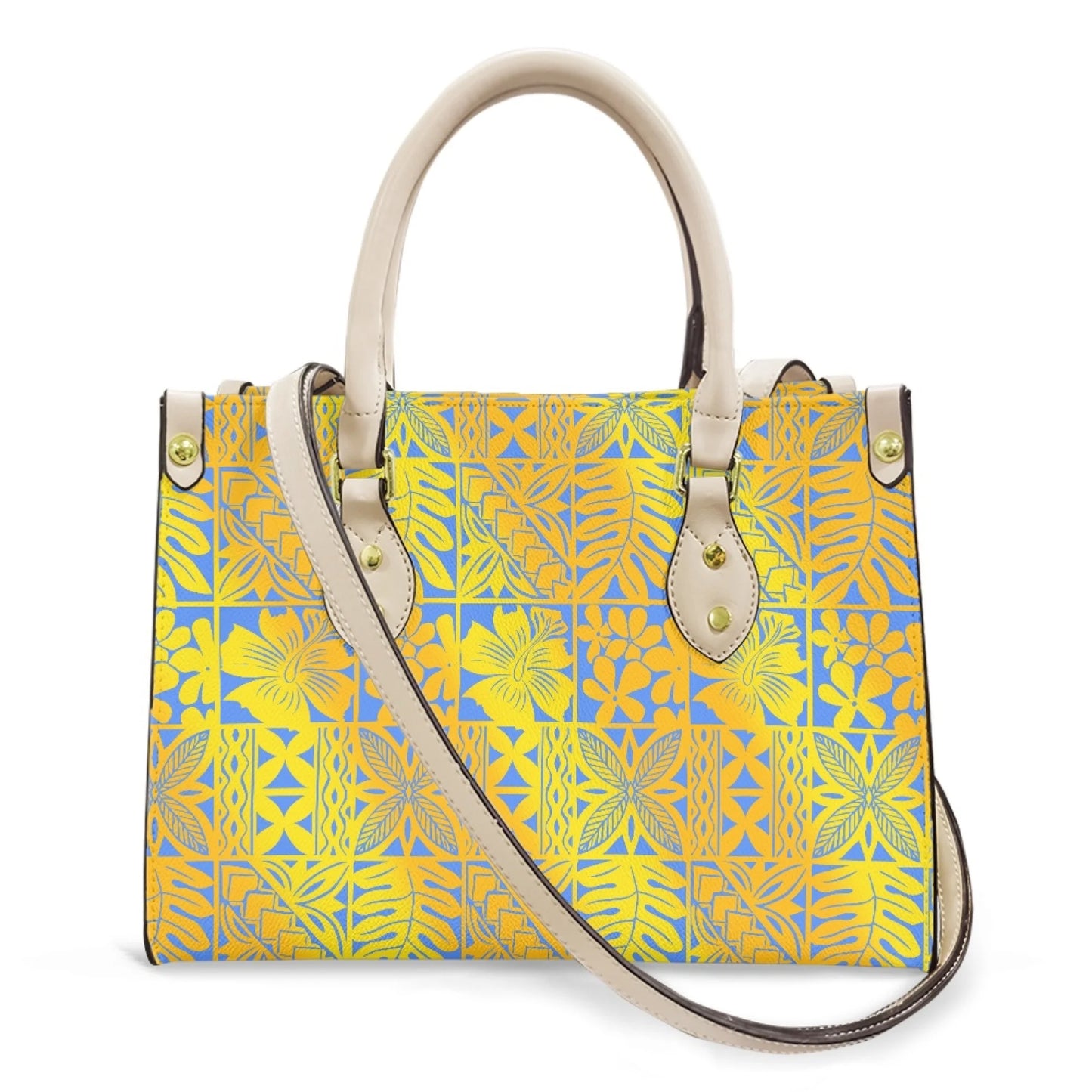 Women Pu Handbag Custom Wholesale Polynesian Tribal Floral Design Women Shoulder Bag Large Capacity Travel Temperament Women Bag