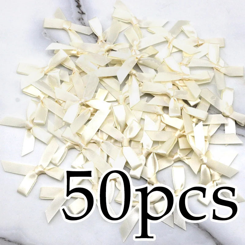 (50 Pcs) 4*4cm Colourful Ribbon Bows Small Size Polyester Satin Ribbon Bow Flower DIY Craft Decoration