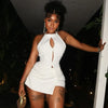 Women Halter Irregular Sexy 2 Piece Set  Hollow Knot Backless Tops+Skinny Peach Hip Skirts Midnight hottie Wild Suits