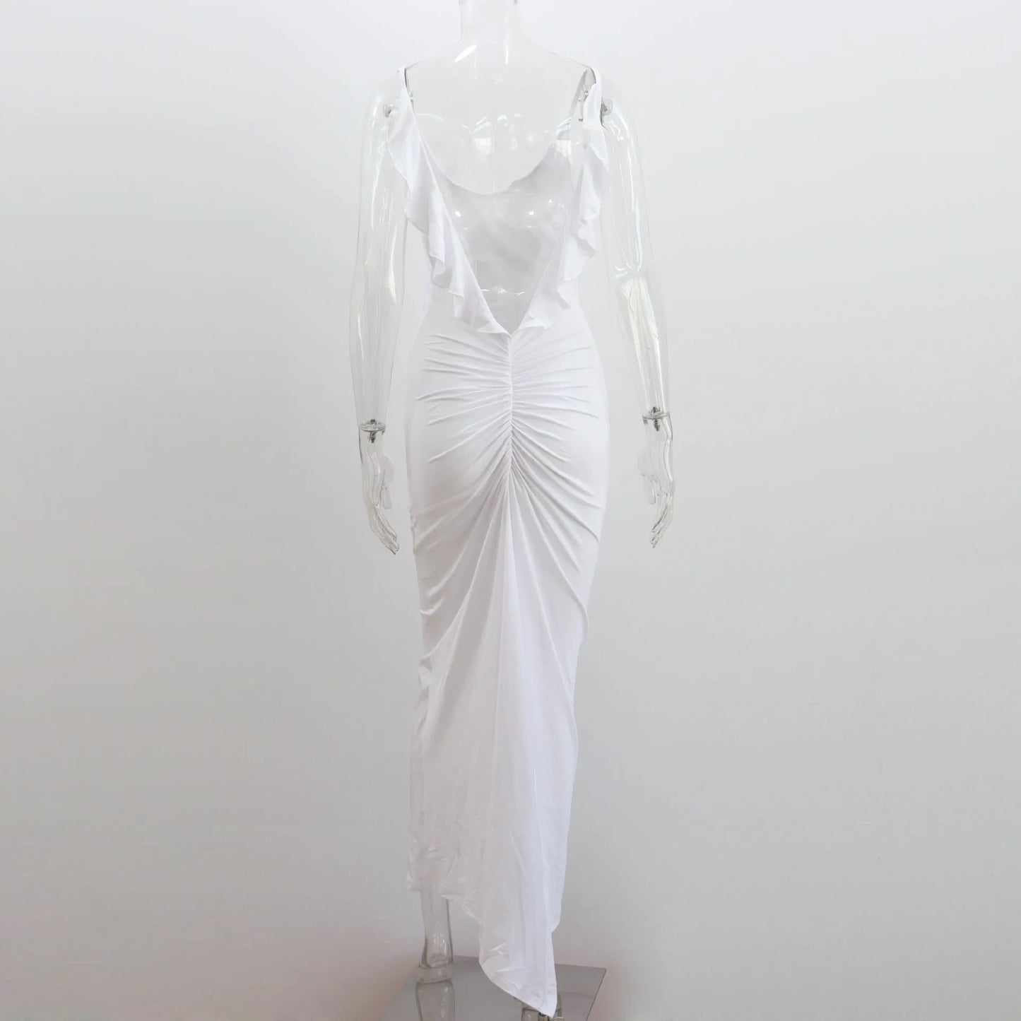 Ruffles Backless Sheath Bodycon Maxi Dresses Party Sleeveless Camisole Robe Femme V Neck Summer Dress Woman Sexy Vestidos Mujer