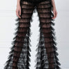 Cryptographic Fashion Tiered Mesh Sheer Flare Pants Rave Festival Outfits for Women Halloween Sexy Pants Streetwear Bottoms