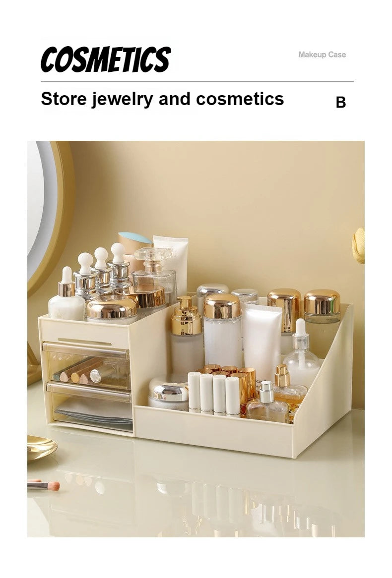 1PC Transparent Drawer Style Makeup Box Dormitory Organizer Plastic Cosmetics Skincare Dressing Table Desktop Storage Box S/M/L
