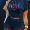 2022 Summer Women's Casual Fashionraglan Sleeve Tie Dye Top + Pants Two Piece Camo Pants Leopard Print Tow Piece Set Ladies Suit