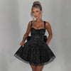 Fantoye Glitter Bright Silk Sparkling Bow Women Dress Apricot Spaghetti Strap Mini Dress Female Spring Slim Elegant Party Dress