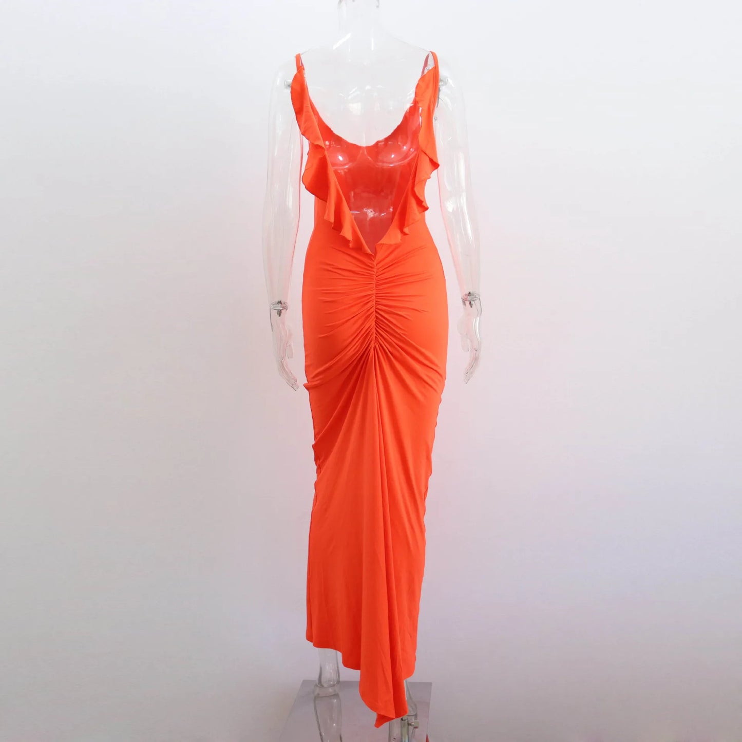 Ruffles Backless Sheath Bodycon Maxi Dresses Party Sleeveless Camisole Robe Femme V Neck Summer Dress Woman Sexy Vestidos Mujer