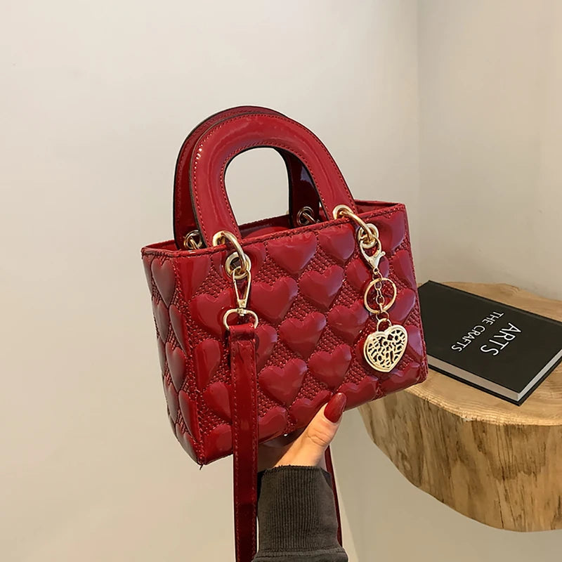 Red Love Patent Leather Bright Surface Handbag High-end Design Sense Wedding Bag Women's New Fashion All-matching Crossbody Bag
