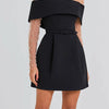 Women Belt Patchwork Short Sleeve Mini Dress, Spring Summer Fashion Slash Neck Party Dress, Solid Off The Shoulder Ladies Dress