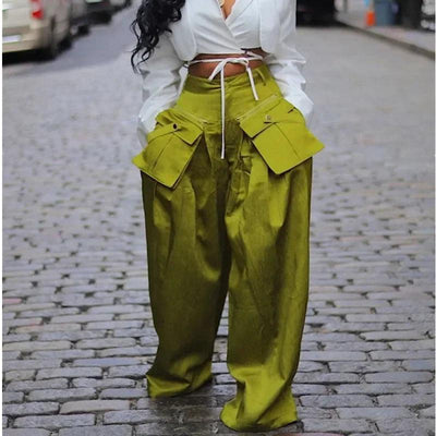 Fashion Streetwear High Waist Removable Pockets Wide Leg Pants for Women INS Hip Hop Casual Loose 2024 Spring Summer Trousers - MAGUSTA BEAUTY